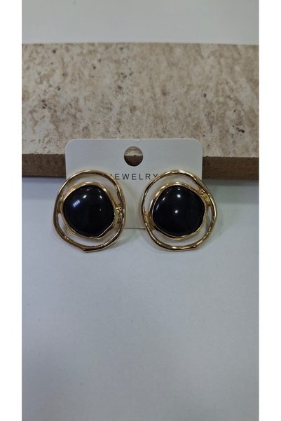 Mf Black Stone Vintage Earrings