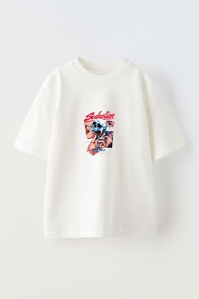 Anetos Tricou oversize alb din bumbac cu imprimeu frontal Vampir Cocktail Design