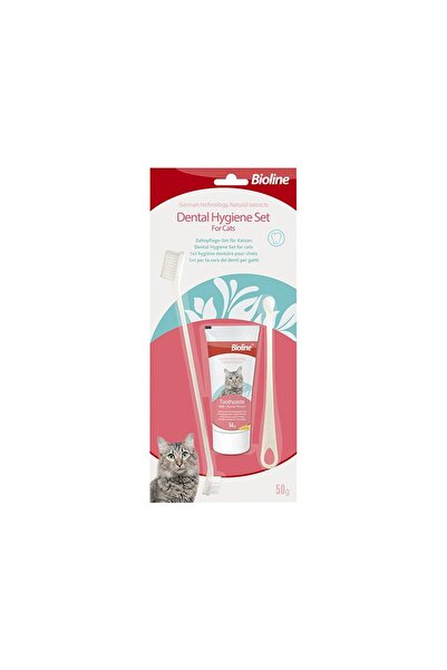 Bioline KIT DENTAR PASTA+PERIUTA AROMA BRANZA PENTRU PISICI 50G