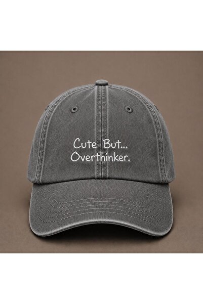 WeavedCo "Cute but Overthinker" Humorous Embroidered Vintage Washed Baseball Cap