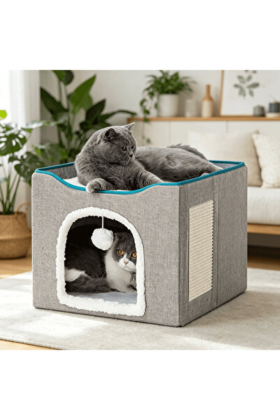BESTONE Cat Beds for Indoor Cats - Large Cat House for Pet with Fluffy Ball H...