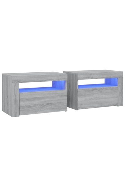 vidaxl Noptiere cu lumini LED, 2 buc., gri sonoma, 60x35x40 cm