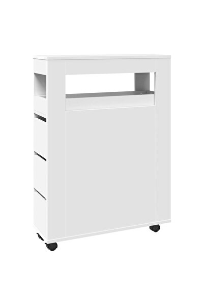 vidaxl Narrow bathroom cabinet with wheels, white, engineered wood