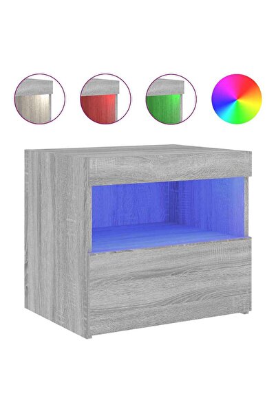 vidaxl Noptieră cu lumini LED, gri sonoma, 50x40x45 cm
