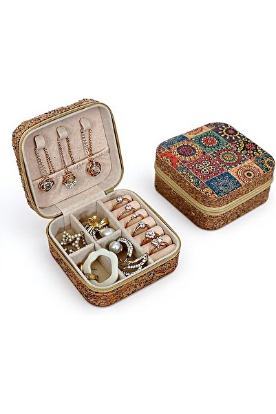 Arabest Retro Cork Jewelry Box,Bohemian Patterns,Travel Size,Soft Velvet Inte...