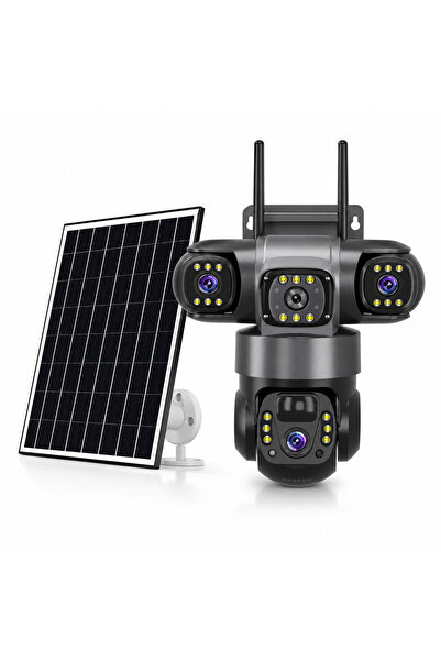 Dobest 4G Güneş Enerjili Güvenlik Kamerası SIM Kartlı PTZ 360° 3 Lens Dış Mek...