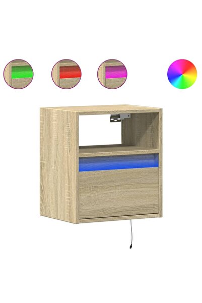 vidaxl Noptiere montate pe perete cu lumini LED, 2 buc., stejar sonoma