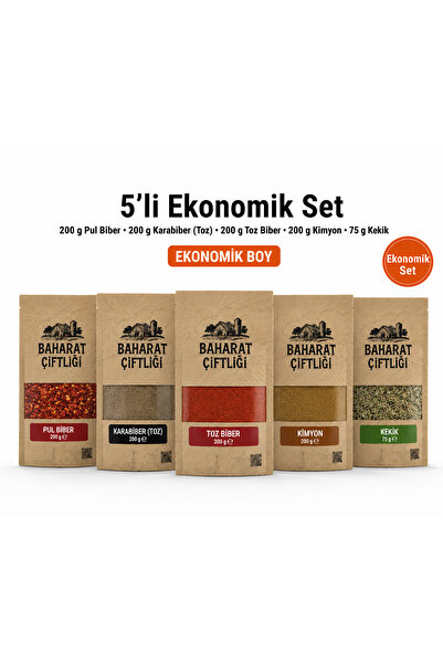 Baharat Çiftliği 5'li x Ekonomik Baharat Seti - 200 g Pul Biber, 200 g Karabi...
