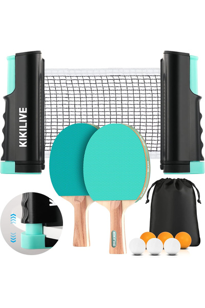 OEM Set de tenis de masă cu fileu extensibil, 2 palete, 6 mingi, geantă porta...