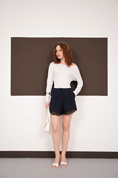 VERYMODA Lace Detailed Shorts - Navy Blue |   D2995