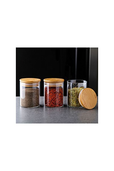 USTAOGLUHOME 3-Piece Bamboo Lid Glass Jar 200 ml