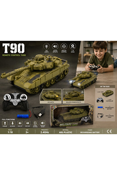 LEAN Tanc militar T90 telecomandat RC cu lumini si sunete verde 1:18