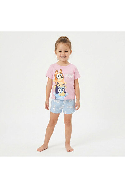 bluey Summer short-sleeve cotton pajamas for girls, Pink