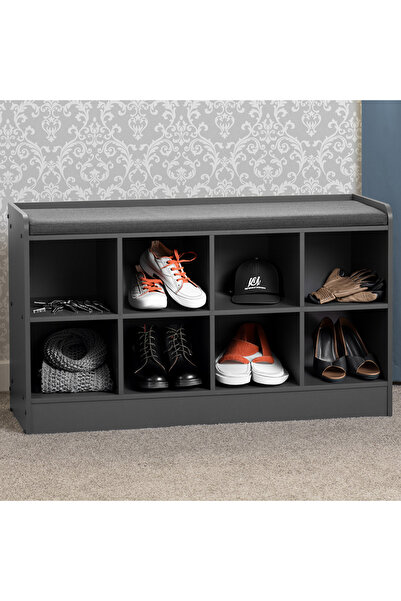 Generic Shoe Storage Bench with Cushioned Seat, 8-Cube Organiser, Grey, Entry...