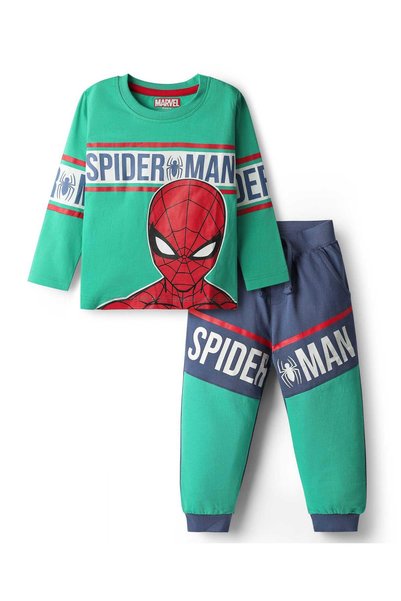 Babyhug Marvel Single Jersey Knit Full Sleeves Cut & Sew Top & Jogger Co-ord ...