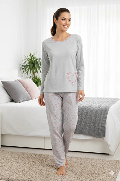 Serena Pijama damă din bumbac mânecă lungă și pantaloni lungi GRI