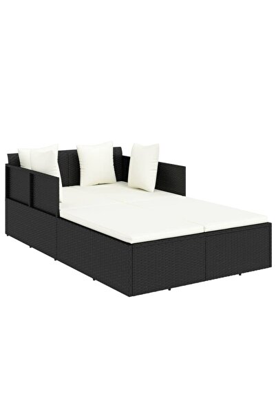 vidaxl Șezlong cu perne, negru, 182x118x63 cm, poliratan