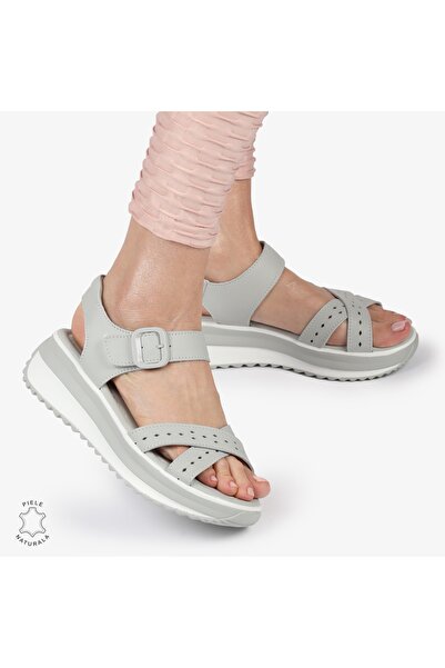 ANGEL BLUE Sandale DAMA DIN PIELE NATURALĂ CU BARETE ÎNCRUȘATE CRL1423 GRI