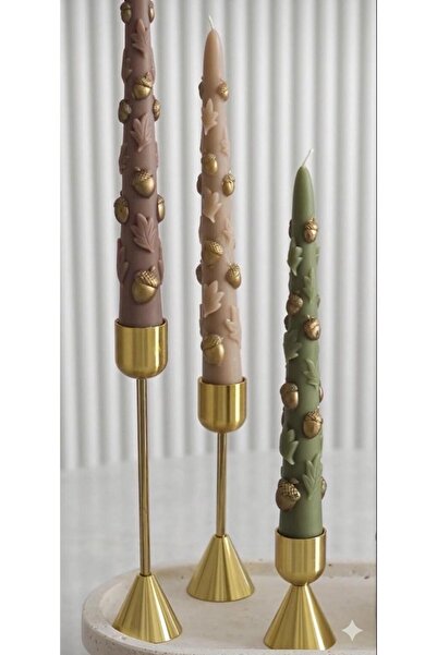 SCA CANDLE Dekoratif Mum şamdanlık Mum son bahar sincab Desenli 3 Lü şamdan d...