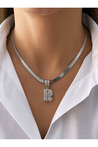 FM 💎   Premium Silver Color Stylish and Shiny Stone 316L Steel Silver Letter...