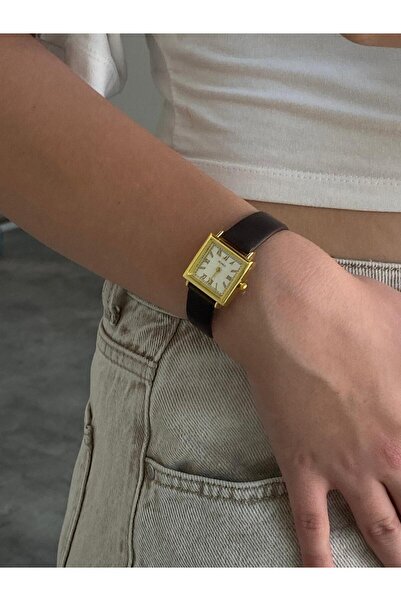 begonvil jewerly Deri Kayışlı Acı Kahve Vintage Saat