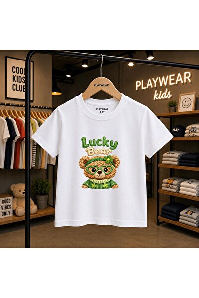 playwear Lucky Bear Green Printed 100% Παιδικό unisex μπλουζάκι 5 6 -7 8-9 10...