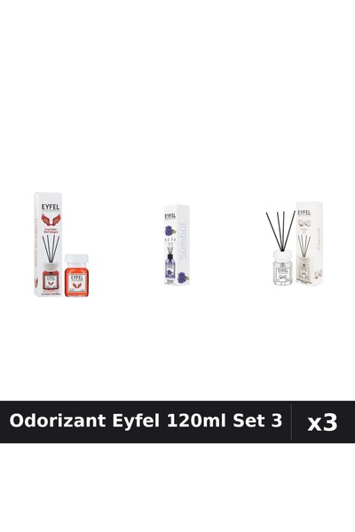Eyfel Set 3 Odorizante Camera cu Betisoare - Red Dragon, Zambile, Bumbac 120ml