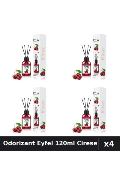 Eyfel Set 4 Odorizant Camera cu Betisoare - Aroma Cirese, Parfum Intens 120ml