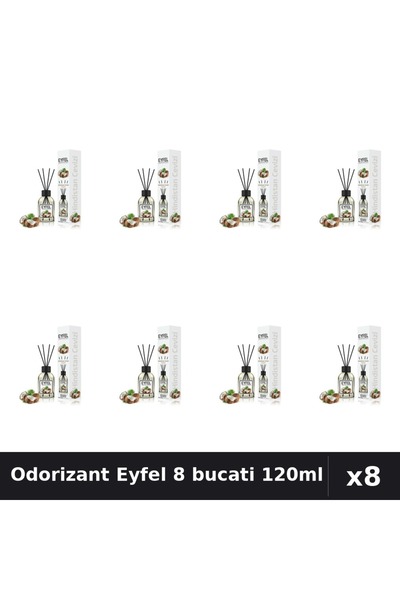 Eyfel Set 8 Odorizant Camera cu Betisoare - Nuca De Cocos, Parfum Intens 120ml