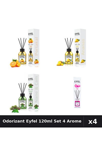 Eyfel Set 4 Odorizante Camera cu Betisoare 120ml - Portocala, Ananas, Pin Men...