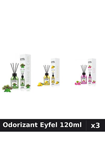 Eyfel Set 3 Odorizante Camera cu Betisoare - Ananas, Pin Menta, Trandafir 120ml