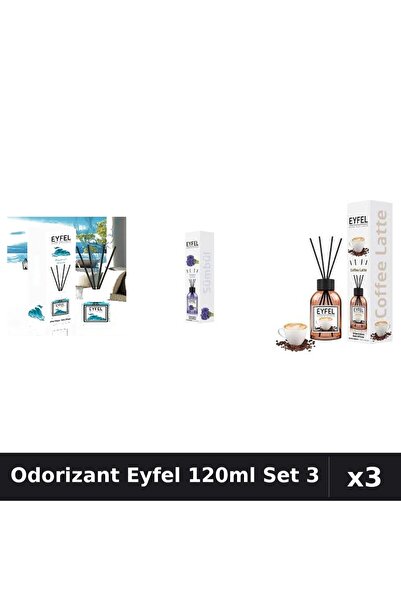 Eyfel Set 3 Odorizant Camera cu Betisoare - Ocean, Zambile, Cafea 120ml