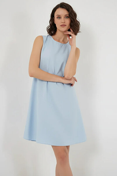 Generic Brand Women's Round Neck Sleeveless Linen Light Blue Dress