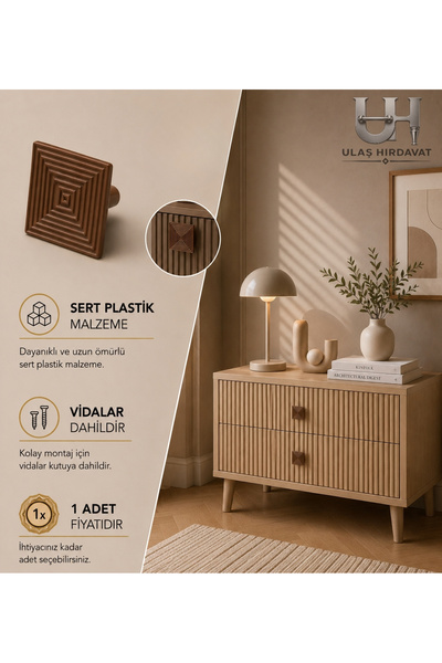 Ulaş Hırdavat Şık Tasarım Dekoratif Kare Çizgili Çekmece Kulpu Minimal Lüx Mo...
