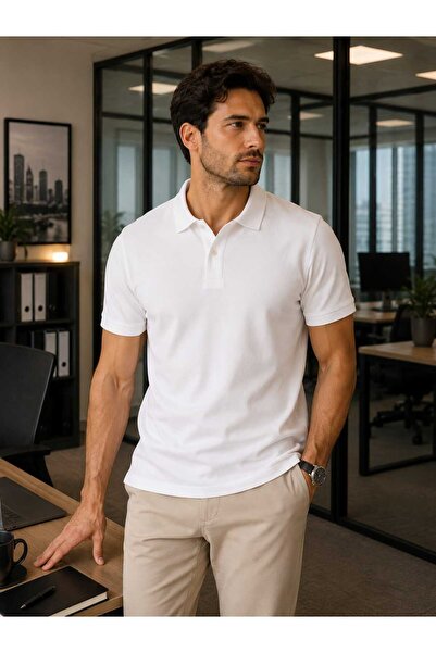 CDA Premium White Unisex Polo Collar T-Shirt 100% Cotton Breathable Fabric