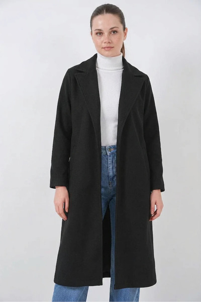 buğrahayalin Women's Double-Breasted Collar Cashmere Black Coat