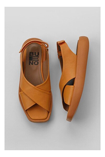 BUENO Shoes Turuncu Deri Kadın Dolgu Topuklu Sandalet 01wy1012