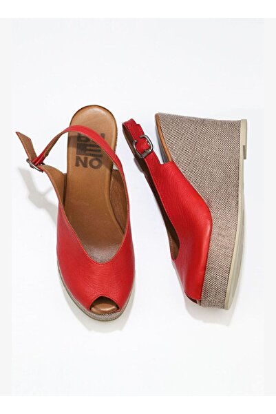 BUENO Shoes Kırmızı Deri Kadın Dolgu Topuklu Espadril Sandalet 01wq5802