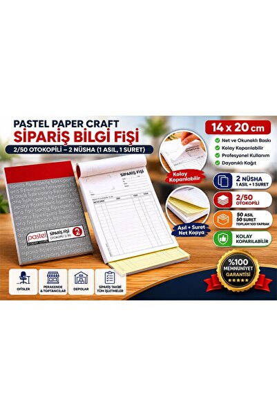pastel paper craft Sipariş Bilgi Fişi 14x20 cm 2/50 (50 asıl 50 suret 100 yap...