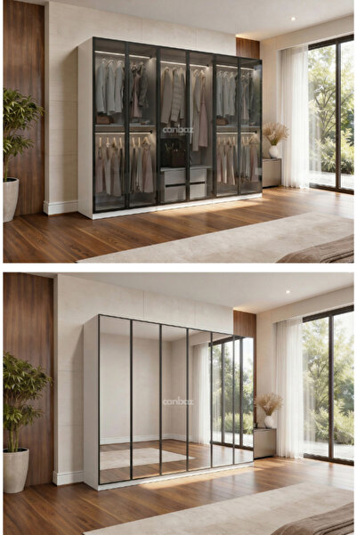 CANBAZ FURNİTURE Esla modüllü 6 cam kapaklı %100 MDF (KURULUM DAHİL)
