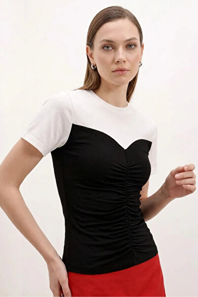 buğrahayalin Women's Drawstring Basic Black T-Shirt
