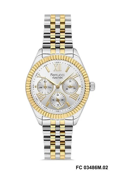 Ferrucci Multifunctional Silver & Gold Metal Cord Women's Wristwatch with Calendar