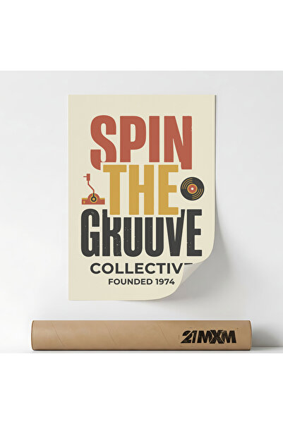 21mxm Poster Decorativ Tematică Music & Retro - 'Spin the Groove', Material T...