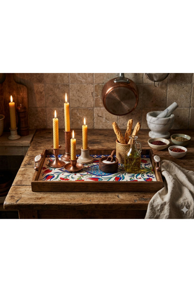 BulutRetail Handmade Kütahya Tile Patterned Wooden Tray 42X27 cm |   Domestic...