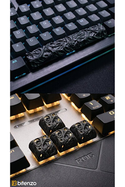 Bitenzo3D Mekanik Klavye İçin Kabartma Desenli Custom Keycap Seti - 6.25u Spa...