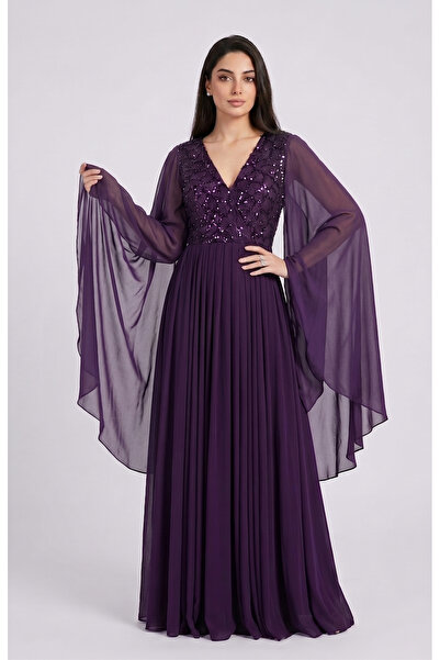 DVNA Dvna Sequined Evening Dress with Flowing Shawl in Lilac