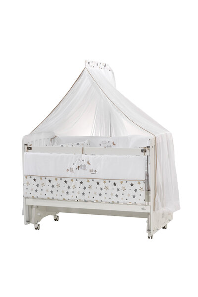 MeltemKids Woody Anne Yanı Ahşap Sallanır ve Asansörlü Beşik Beşik 60x120 cm
