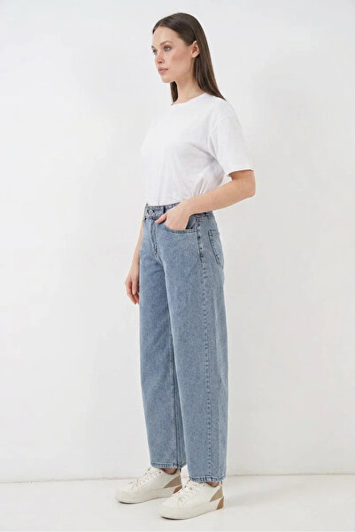 buğrahayalin Women's High Waist Denim Blue Pants