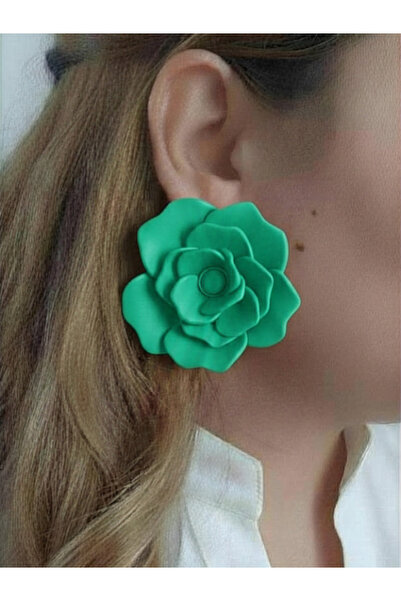 Fullment Large Aqua Green Rose Flower Earrings - 6 cm Minimalist Hoop/Post Ro...
