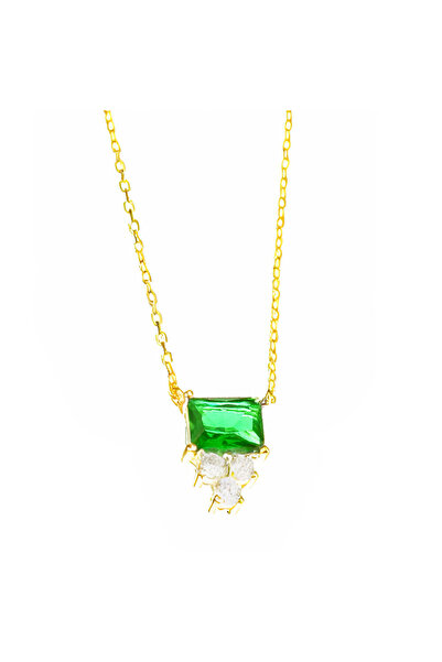 Prince Κολιέ Επιχρυσωμένο Κίτρινο 925 με πράσινο zircon 42-45cm Κ?